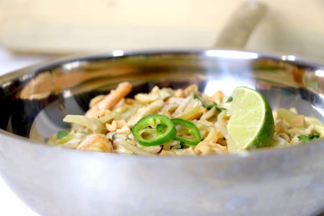 nouilles chinoises sautées aux crevettes et lait de coco 